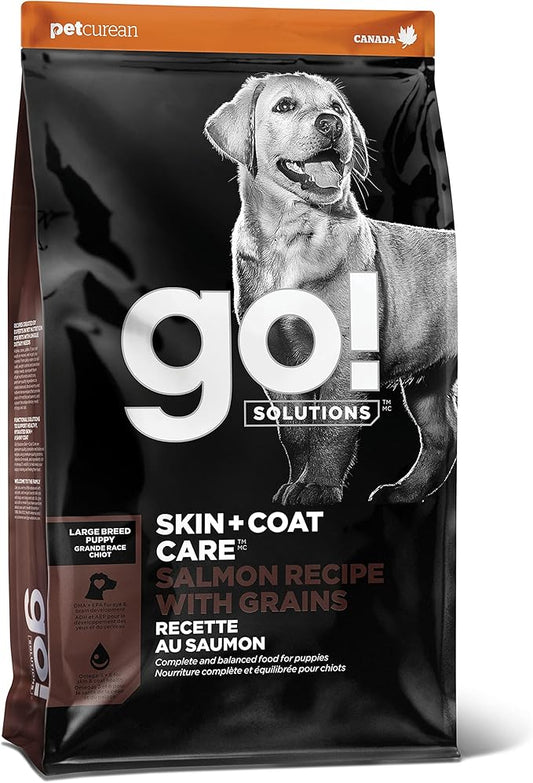 GO! SOLUTIONS Skin + Coat Care Dry Dog Food for Large Breed Puppy - Salmon Recipe with Grains - Complete & Balanced Nutrition, 12 lbs