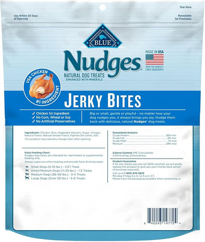 Blue Buffalo Nudges Jerky Bites Dog Treats, Made in the USA with Natural Ingredients, Bite-Sized Pieces, Chicken, 5-oz. Bag