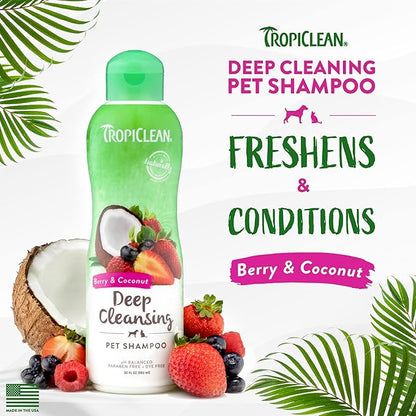 TropiClean Berry & Coconut Deep Cleansing Dog Shampoo | Deodorizing Natural Pet Shampoo Derived from Natural Ingredients | Cat Friendly | Made in the USA | 20 oz.