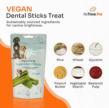 Vegan Dental Sticks for Pets - All Natural Dental Chews for Dogs - 7pc Dog Breath Treats