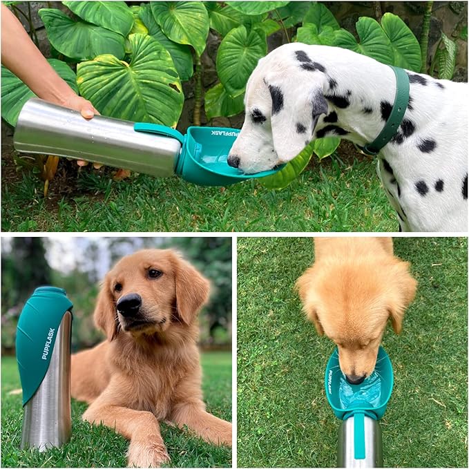 PupFlask Large Dog Water Bottle | 27 or 40 OZ Stainless Steel | Convenient Dog Water Dispenser | Puppy Travel Water Bowl | Portable Pet Water Bottle | Leak Proof Bottle Perfect Size For All Dog Breeds