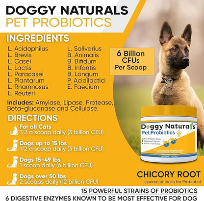 Probiotics for Dogs and Cats - Advanced Max-Strength Digestive Health, Increase & Maintain Proper Gut Flora- All Natural Probiotics Powder - (Made in USA) 7.4 Oz (6 Billion CFU Per Scoop)