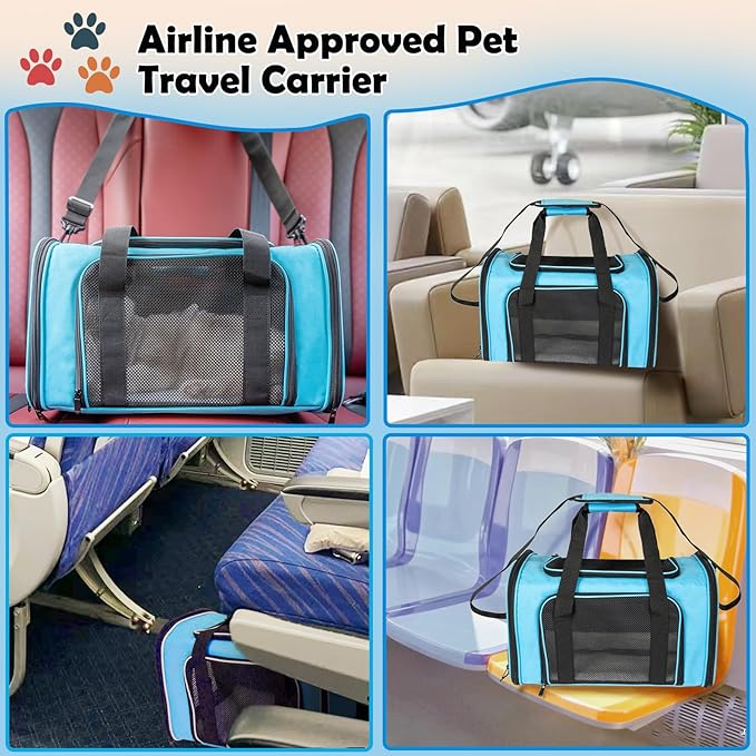 Dog Cat Carrier Pet Carriers for Small Medium Large Cats Dogs Carrier Soft Sided Small Puppy Dog Carrier Portable Foldable Airline Approved Dog Cat Travel Carrier Blue Large