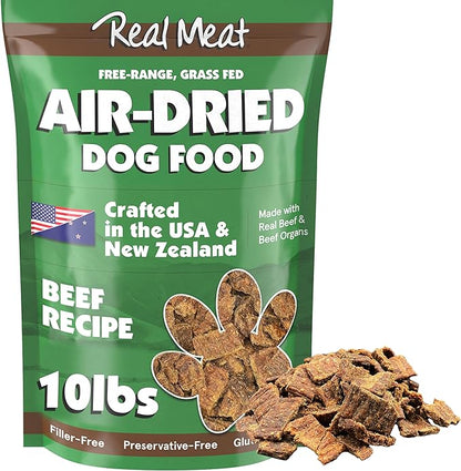 Real Meat Air Dried Dog Food w/ Real Beef - 10lb Bag of USA-Crafted Grain-Free Real Meat Dog Food Sourced from Hormone-Free, Free-Range, Grass-Fed Beef - Digestible, All Natural, High Protein Dog Food