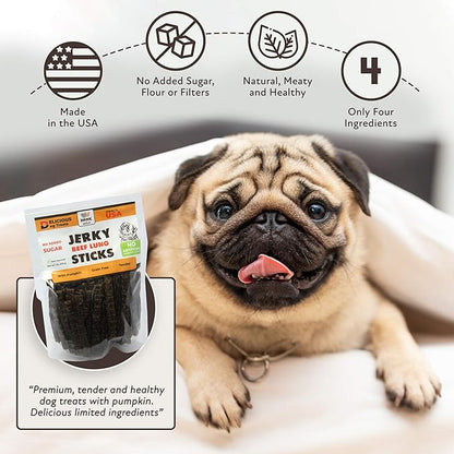 Hank & Harley Jerky Sticks Beef Lung 1 lb - USA Lean Protein Soft Dog Treats with Pumpkin. 100% Natural, NO Added Sugar, Flour or fillers. Ideal for finicky Pets
