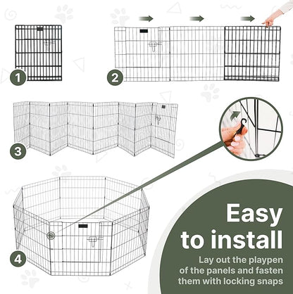 Premium Dog playpen - Foldable Metal Pet Playpen with 8 24x24In Panels, Dog Exercise Pen with Door, Dog Play Pen Indoor/Outdoor, Puppy Playpen 61x24 Inches, X pens for Dogs, Black