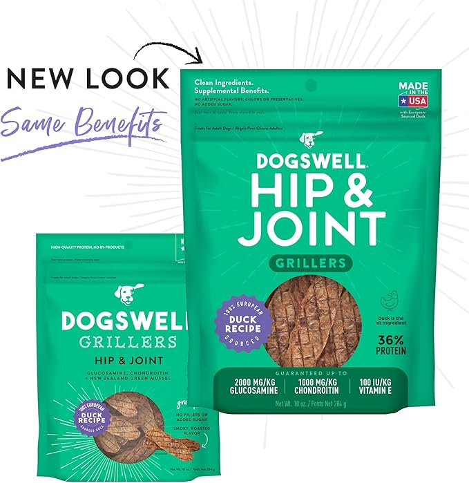 Dogswell Hip and Joint Grain-Free Duck Grillers for Dogs, 10 Ounces, Model: 842188