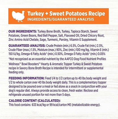 Wellness Bowl Boosters Hearty Toppers, Turkey & Sweet Potatoes Recipe in Savory Bone Broth Dog Food Toppers, 5.5 Ounce Pouch (Pack of 12)