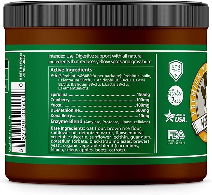 Green Lawn Chews for Dogs - Grass Burn Relief for Yellow Lawn Spots Caused by Dog Urine -Cranberry for Urinary Tract & Bladder + Digestive Enzymes - Made in The USA -130 Ct