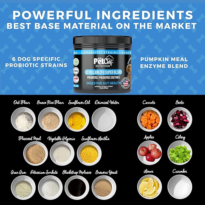 Pet Chef Probiotic Chews for Dogs-Digestive Health Support, Stops Yeast Infections, Relief for Itchy Dog Skin & Ears, Probiotics & Enzymes for Dog Gut Health - Natural Vitamins & Dog Supplements