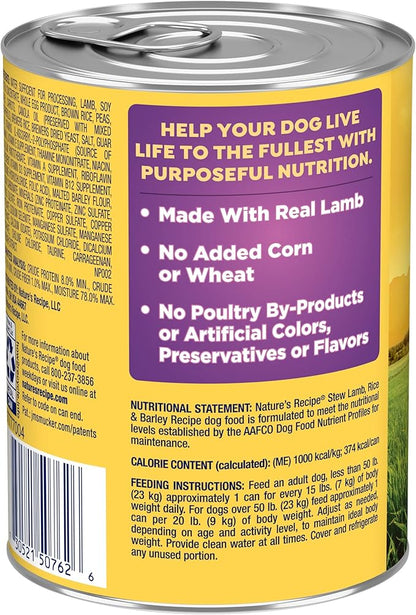 Nature’s Recipe Stew Lamb, Rice & Barley Recipe Wet Dog Food, 13.2 oz. Can, 12 Count