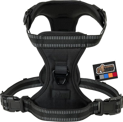Gorilla Grip Comfortable Durable Dog Harness with Handle, Pet Leash Clips on Chest or Back for Walking, Padded Mesh Pets Vest, Adjustable Reflective Straps, Puppy Training, Black
