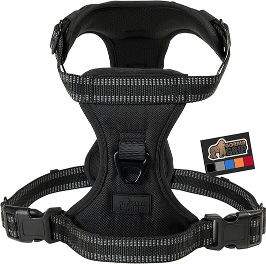 Gorilla Grip Comfortable Durable Dog Harness with Handle, Pet Leash Clips on Chest or Back for Walking, Padded Mesh Pets Vest, Adjustable Reflective Straps, Puppy Training, Black