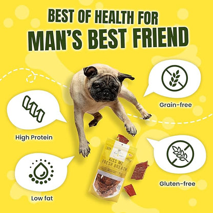 Gourmet Jerky Dog Treats - Natural Dog Treat Chicken Jerky for Dogs, Nutritious and Tasty Dog Jerky Treats Made in USA only, Cage-Free Chicken, No Additives (Mika & Sammy's Kiss Me Fresh Breath 12 oz)
