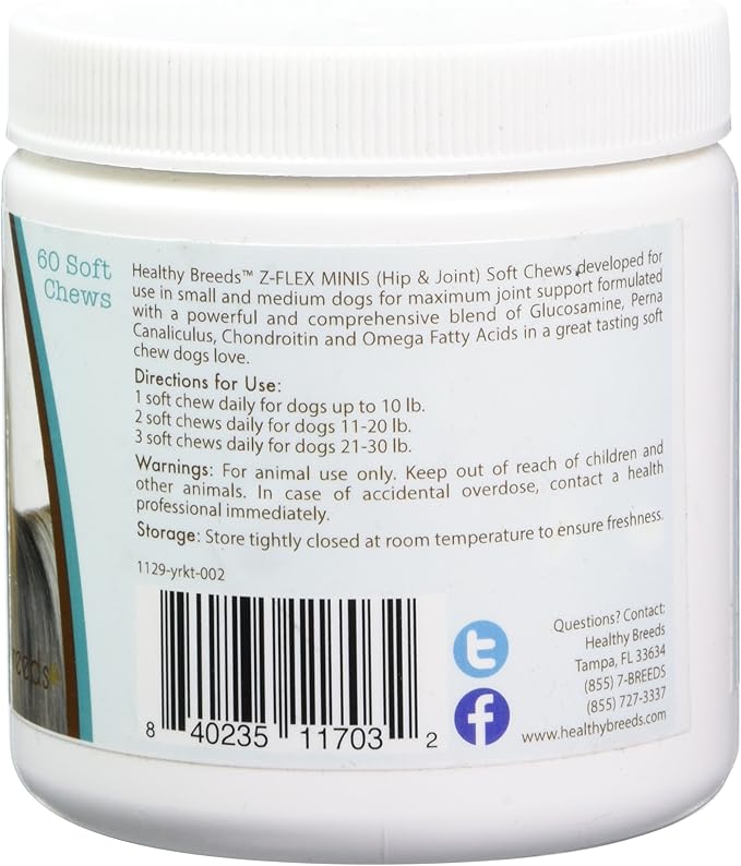 Healthy Breeds Yorkshire Terrier Z-Flex Minis Hip and Joint Support Soft Chews 60 Count