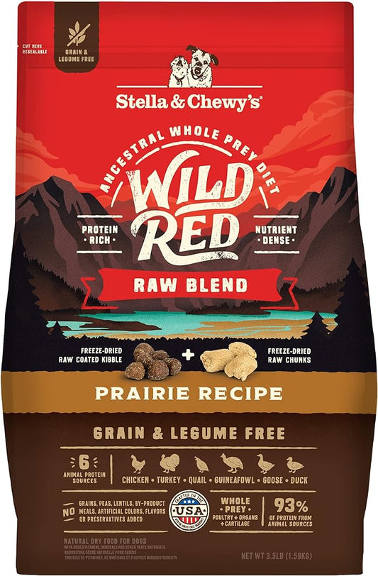 Stella & Chewy's Wild Red Dry Dog Food Raw Blend High Protein Grain & Legume Free Prairie Recipe, 3.5 lb. Bag