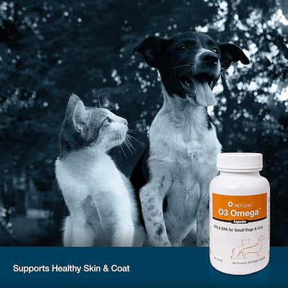 VetOne O3 Omega Soft Gel for Cats & Small Dogs - Essential Fatty Acid Support - Skin & Coat Supplement - 60 Capsules