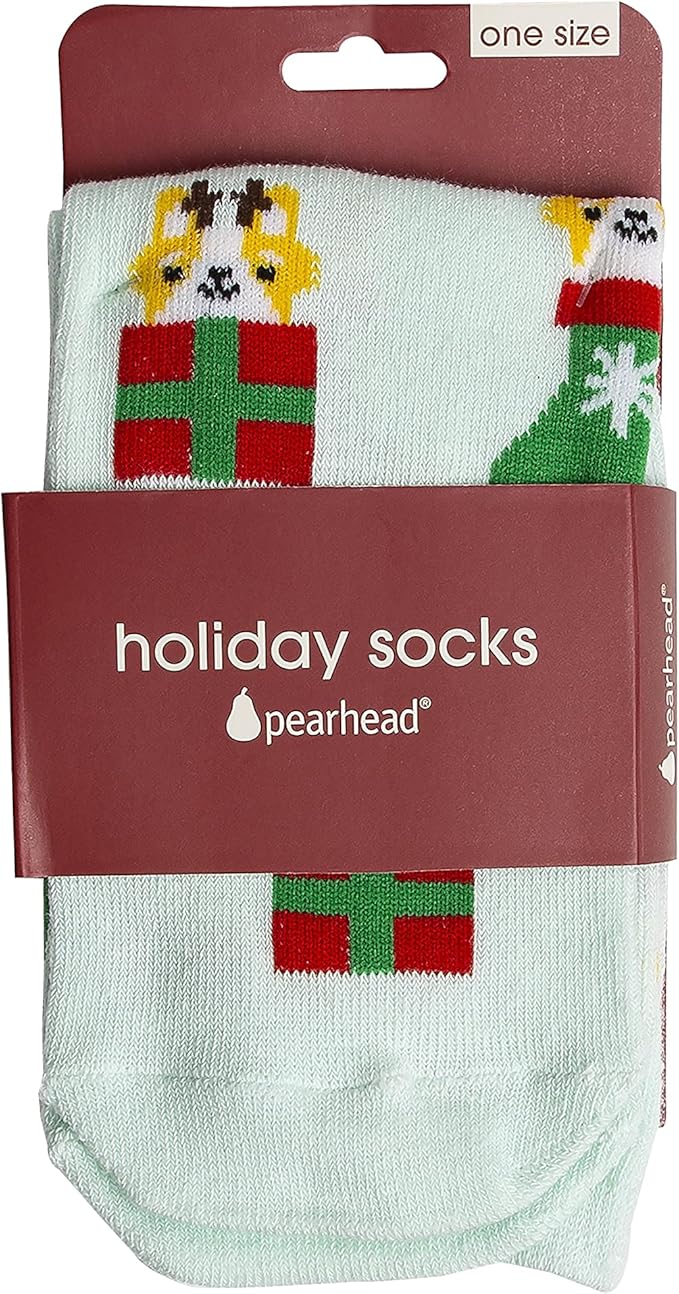 Pearhead Corgi Christmas Socks, Novelty Holiday Socks, Unisex One Size Fun Socks, Cotton Socks For Dog Lovers, Christmas Gift