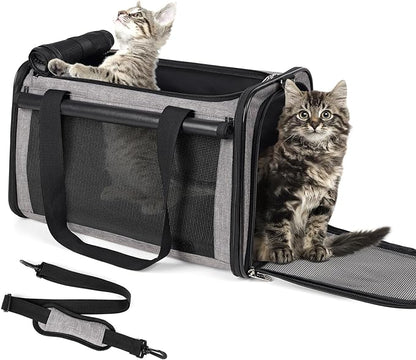 YUDODO 25 lbs Lightproof Pet Carriers Airline Approved Dog Cat Travel Soft Sided Carrier Reflective Mesh Safe Pet Cat Carrier Foldable Portable Small Animal Rabbit Puppy Cat Carrier Grey