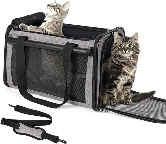 YUDODO 25 lbs Lightproof Pet Carriers Airline Approved Dog Cat Travel Soft Sided Carrier Reflective Mesh Safe Pet Cat Carrier Foldable Portable Small Animal Rabbit Puppy Cat Carrier Grey