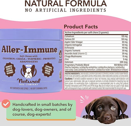 Natural Dog Company Aller-Immune Chews (90 Pieces), Turkey Flavor, with Canine-Specific Probiotics, Allergy Immune Supplement for Dogs of All Ages, Sizes & Breeds, Boosts Immune System, Antioxidant