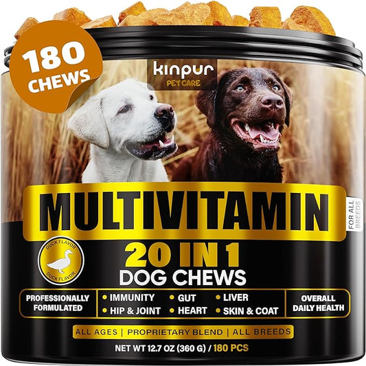 20-in-1 Dog Multivitamin Supplements - Immunity, Digestion, Joint and Heart Health Support - Natural Dog Vitamins with Biotin, Msm, Cranberry, Glucosamine for Dogs - 180 Chews