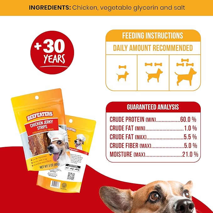Beefeaters Chicken Jerky Strips Dog Treat, 3oz -Case of 6