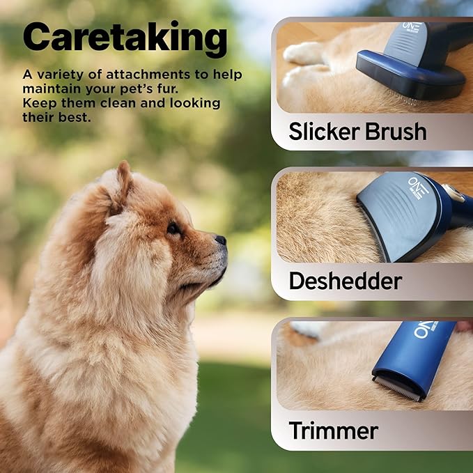 ONE Products Low Noise Dog Hair Vacuum & Dog Grooming Kit with 3.2L Large Capacity for Shedding Grooming Hair, Quiet Pet Grooming Tools, 5 Replaceable Heads, and 4 Combs