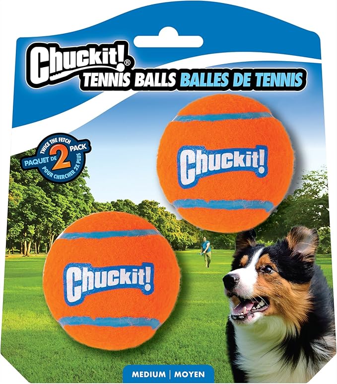Chuckit Dog Tennis Ball Dog Toy, Medium (2.5 Inch Diameter) For Dogs 20-60 lbs, Pack of 2