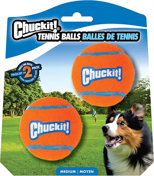 Chuckit Dog Tennis Ball Dog Toy, Medium (2.5 Inch Diameter) For Dogs 20-60 lbs, Pack of 2