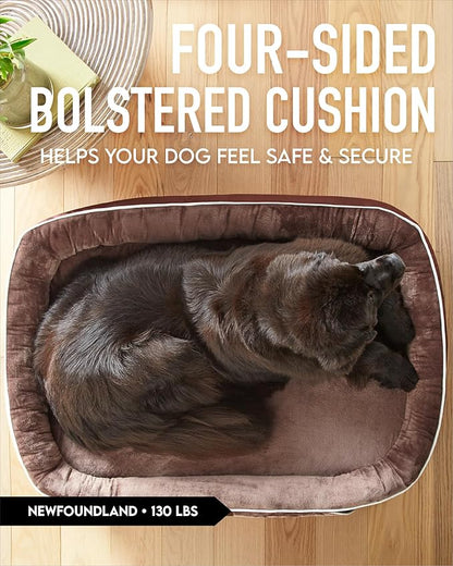 Orthopedic Dog Bed for Extra Extra Large Dogs, Dog Couch Design with Egg Foam Support, Removable, Machine Washable Plush Cover and Non-Slip Bottom with Four Sided Bolster Cushion (Brown)