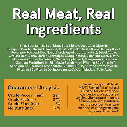 Real Meat Air Dried Dog Food w/ Real Beef - Four 5lb Bag of USA-Crafted Grain-Free Real Meat Dog Food Sourced from Hormone-Free, Free-Range, Grass-Fed Beef - Digestible, Natural, High Protein Beef