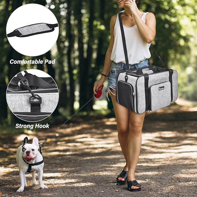 Cat Carrier Soft-Sided Pet Carrier for Small Medium Cats Puppies 16LBs - Airline Approved Pet Travel Carrier 3 Open Doors (Grey-X863)…