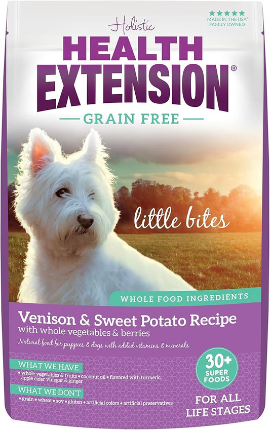 Health Extension Grain Free Little Bites for Dogs, Natural Food with Added Vitamins & Minerals, Perfect for Teacup, Toy & Small Dogs, Venison & Sweet Potato Little Bites Recipe (12lb Bag)