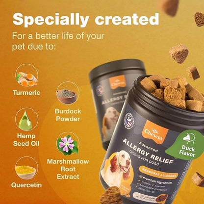 Dog Allergy Relief Chews - Allergy Relief for Dogs Itching- Anti Itch for Dogs - Itchy Skin & Seasonal Allergies Relief - Hot Spot Treats with Probiotics, Apple Cider Vinegar - Dog Itch Relief