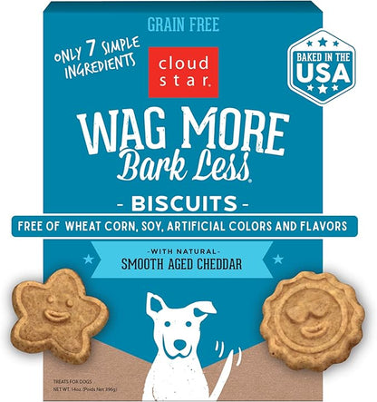 Cloud Star Corp, Wag More Bark Less Oven-Baked Grain Free Smooth Aged Cheddar Dog Biscuits