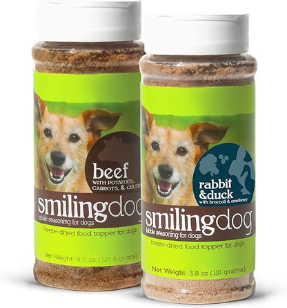 Herbsmith Kibble Seasoning – DIY Raw Coated Kibble Mixer - Dog Food Topper for Picky Eaters [Bundle of Beef & Rabbit]]