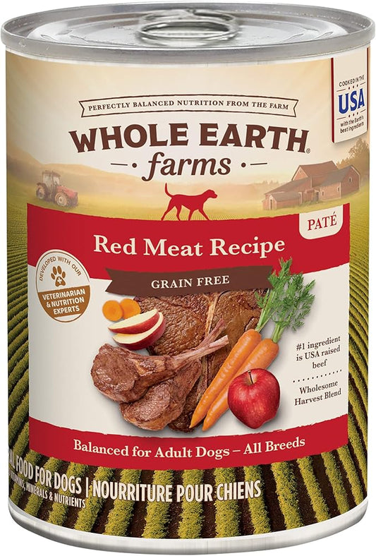 Whole Earth Farms Premium Grain Free And Gluten Free Real Meat Canned Adult Wet Dog Food, Red Meat Recipe - 12.7 OZ Can