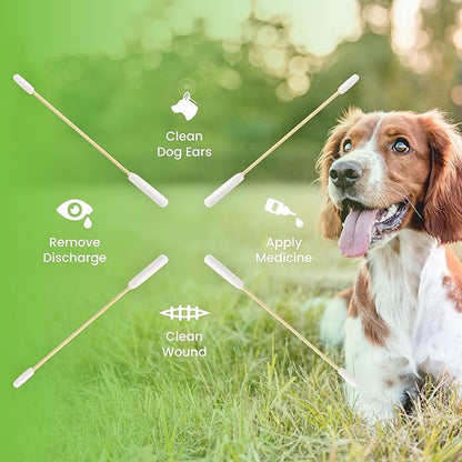 We Love Doodles Long Cotton Dog Ear Swabs | Double Sided Qtips for Dogs | Large Wooden Cleaner Balls Tool | Q Tips Swab to Flush Puppy Ears | Clean Wood Buds for Pet Ears | Wipes Solution Q-Tips