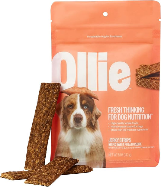 Ollie Beef and Sweet Potato Jerky Recipe Dog Treats - Dog Jerky Treats All Natural - Healthy Dog Treats - Beef Jerky for Dogs - Real Meat Dog Treats 5 Oz.
