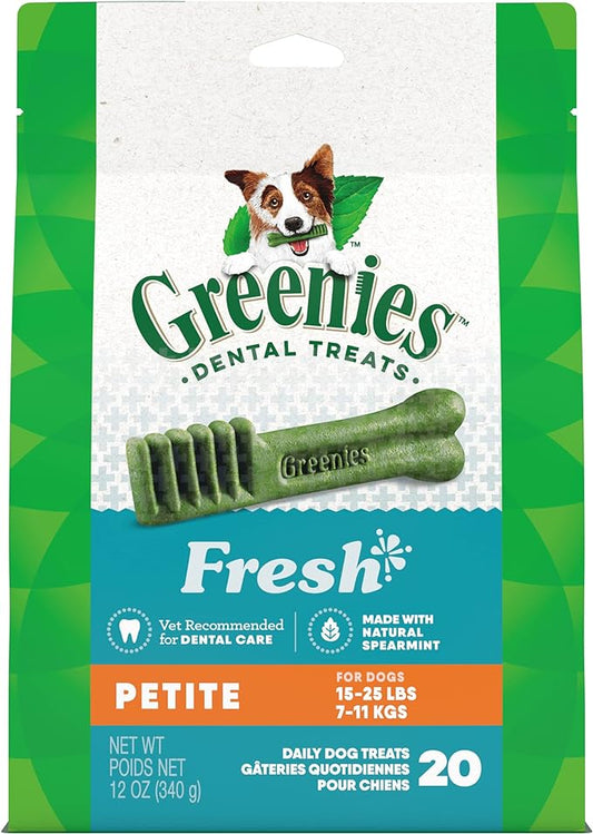 Greenies Petite Natural Dental Care Dog Treats Fresh Flavor, 12 oz. Pack (20 Treats)
