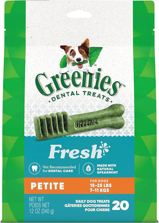 Greenies Petite Natural Dental Care Dog Treats Fresh Flavor, 12 oz. Pack (20 Treats)