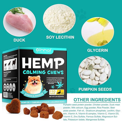Hemp Calming Chews for Dogs 110 Count, Dog Calming Treats, Helps with Dog Anxiety, Separation, Barking, Stress Relief, Melatonin for Dogs, Sleep Calming Aid, for All Breeds & Sizes