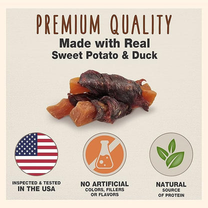 Cadet Gourmet Sweet Potato & Duck Wraps Dog Treats - Healthy & Natural Duck & Sweet Potato Dog Training Treats for Small & Large Dogs - Inspected & Tested in USA (14 oz).