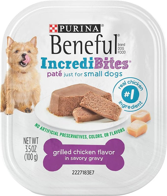 Beneful IncrediBites Pate Wet Dog Food for Small Dogs Grilled Chicken Flavor in a Savory Gravy - 3.5 Ounce (Pack of 12)
