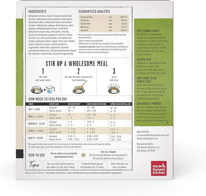 The Honest Kitchen Human Grade Dehydrated Grain Free Dog Food – Complete Meal or Dog Food Topper – Chicken 2 lb (makes 8 lbs)