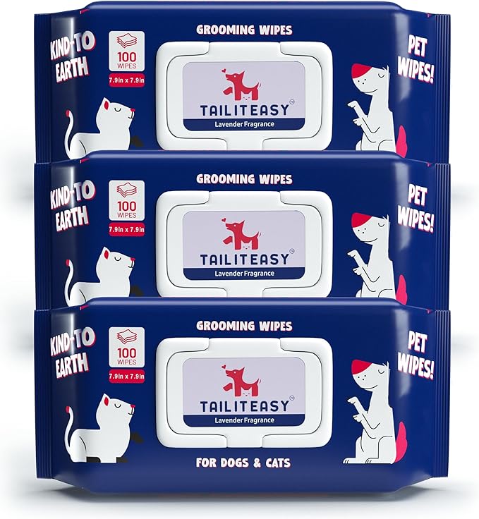 Pet Wipes for Dogs - Dog Paw Wipes - Dog Cleaning Wipes - Biodegradable Cat Bath Wipes - Puppy Grooming Wipes - Toxic-Free Kitten Wipes (Lavender Fragrance) (Pack of 3)