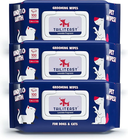 Pet Wipes for Dogs - Dog Paw Wipes - Dog Cleaning Wipes - Biodegradable Cat Bath Wipes - Puppy Grooming Wipes - Toxic-Free Kitten Wipes (Lavender Fragrance) (Pack of 3)