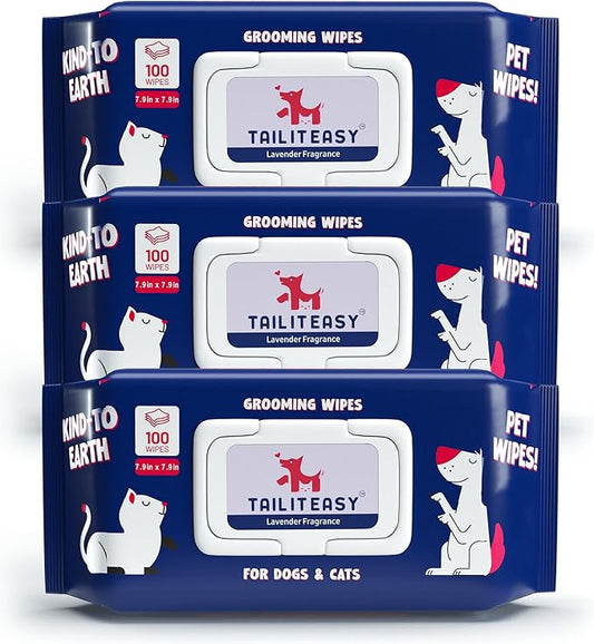 Pet Wipes for Dogs - Dog Paw Wipes - Dog Cleaning Wipes - Biodegradable Cat Bath Wipes - Puppy Grooming Wipes - Toxic-Free Kitten Wipes (Lavender Fragrance) (Pack of 3)