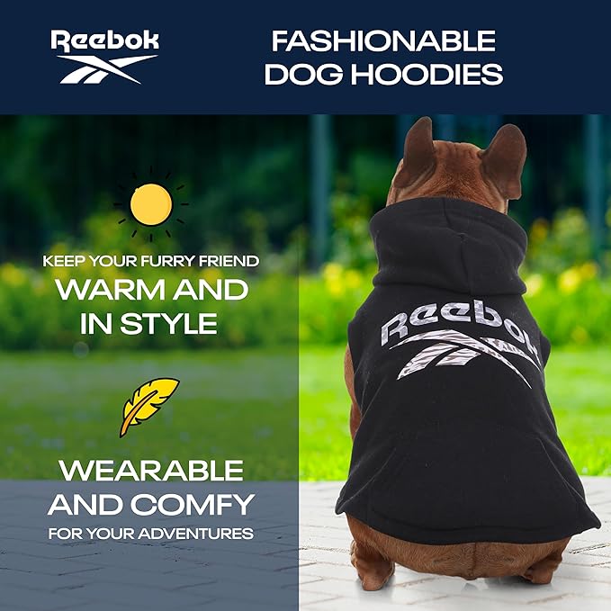 Reebok Dog Hoodie – Fleece Dog Sweater with Leash Hole, Cold Winter Dog Sweatshirt for Small Medium and Large Dogs, Premium Dog Fall Sweater Pullover Hoodie, Cozy Warm Perfect Dog Christmas Outfit
